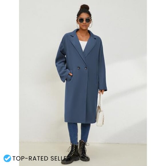 Oversized Wool Blend Trench Coat Double Breasted Long Winter Overcoat Chic - Picture 5 of 6